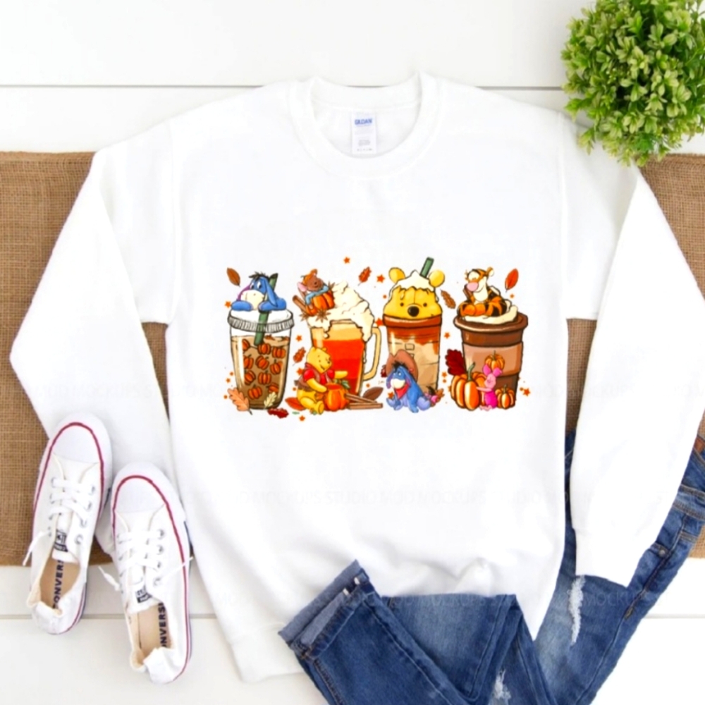 Cute fall Winnie the pooh halloween coffee trending fall sweatshirt